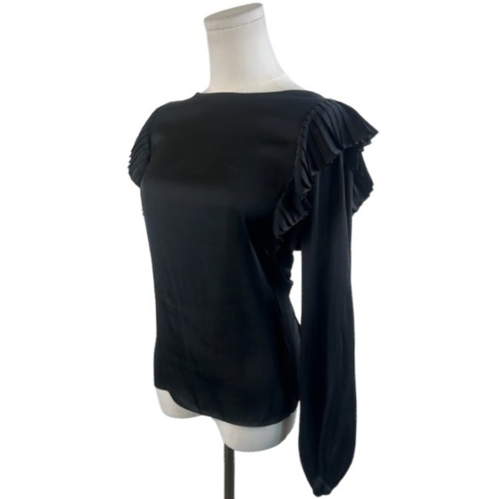 The Kooples Ruffled Top Long Sleeve Black Blouse Size 1 $195